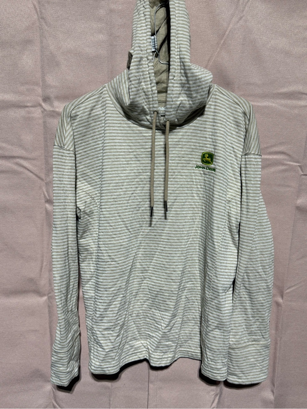 John Deere Women's Cream & Gray Striped Hoodie Sweatshirt